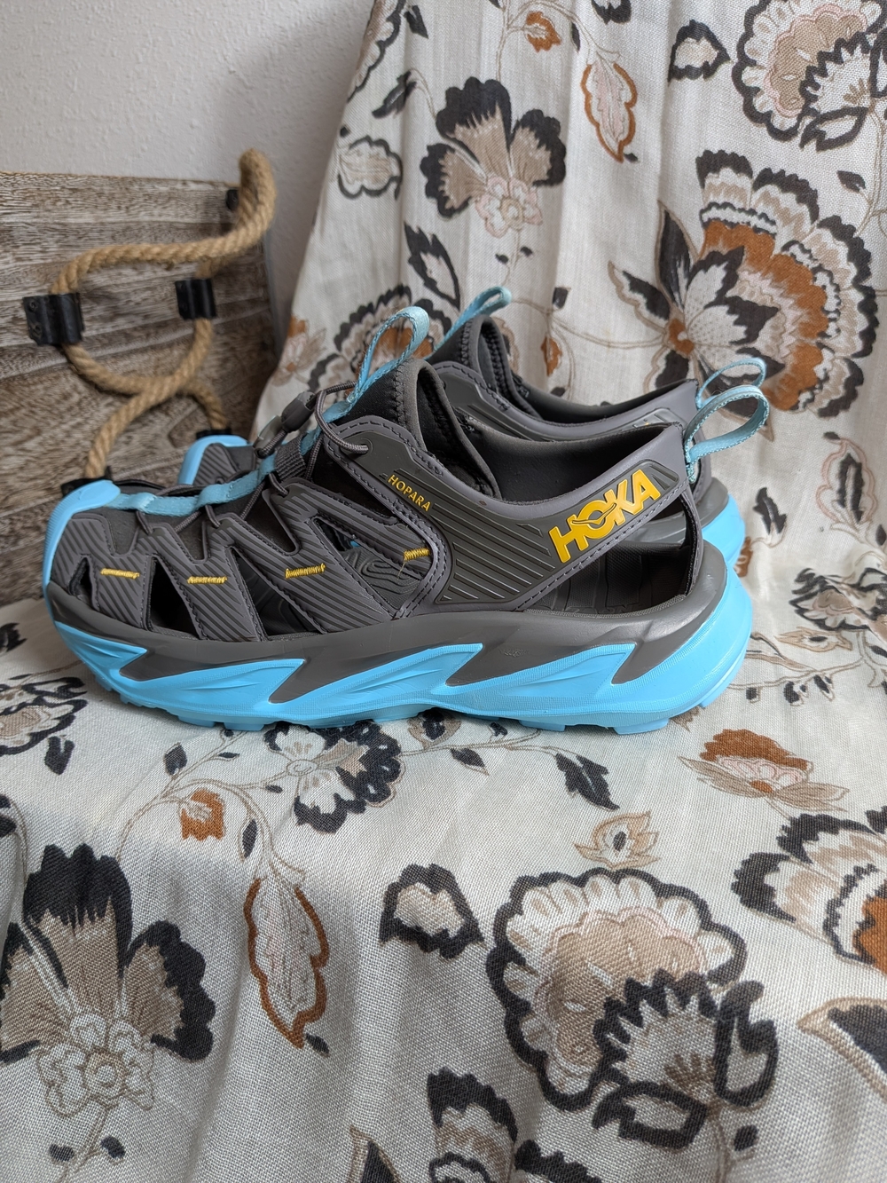 Hoka Gray and Light Blue Women's Trail Sandal